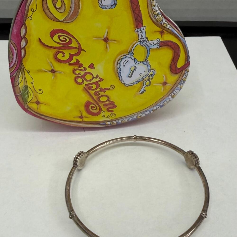 Brighton Shimmer Crystal Heart Shaped Bangle Silvertone Silver Tone Bracelet